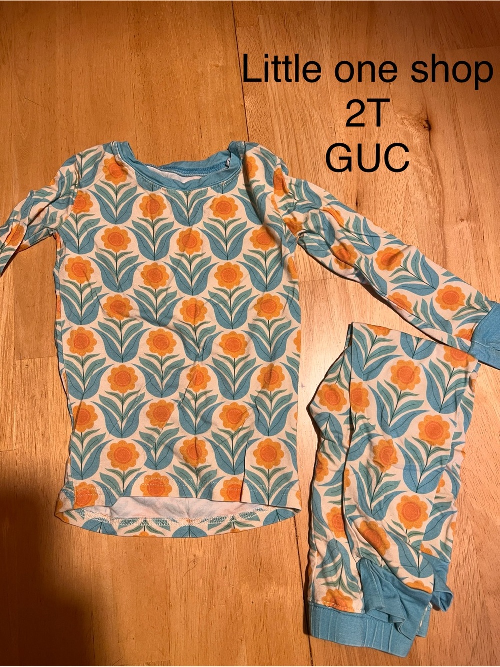 Little One Shop Floral Two-Piece Pajama Set - Blue & Orange - 2T